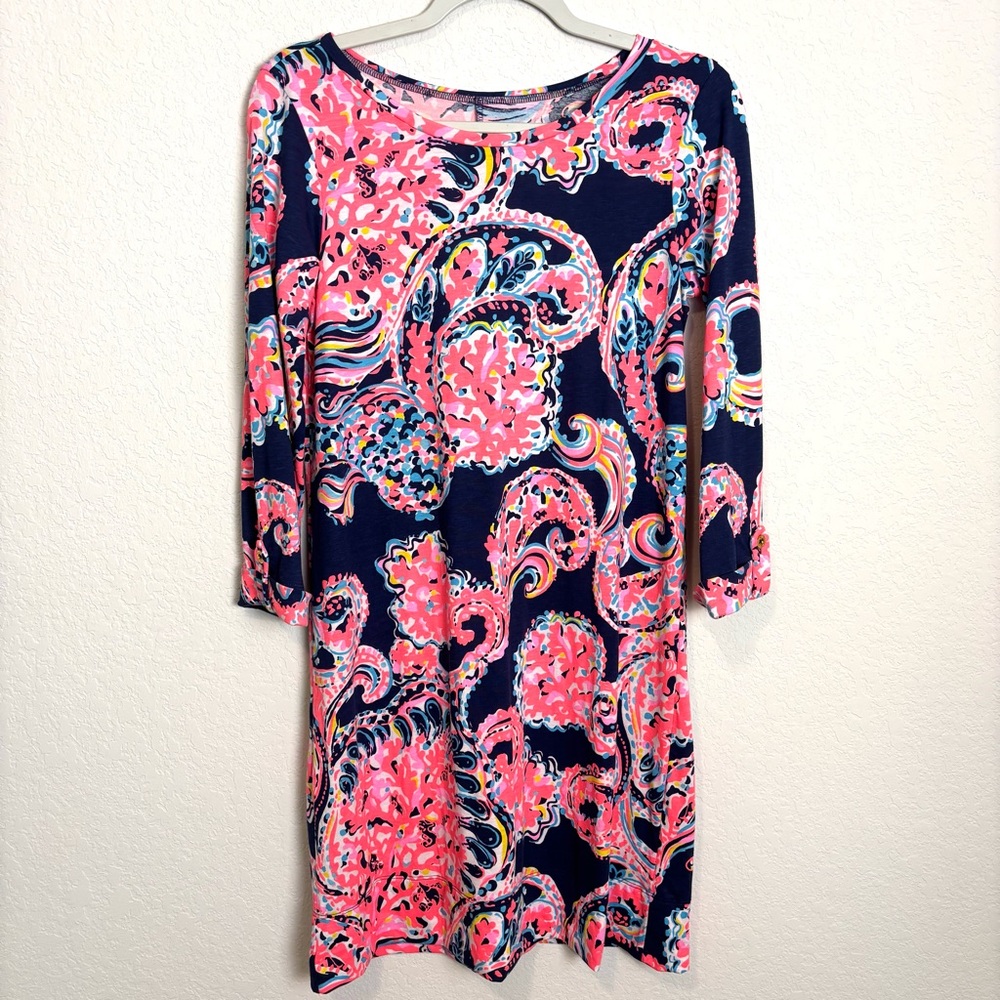 Lilly Pulitzer Linden Pink & Blue Paisley Shirt Dress Women’s Small Coastal Prep